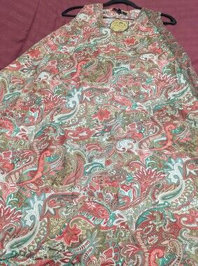 Comfy Dress Paisley Print Lightweight Fabric  in Coral, Teal & Olive